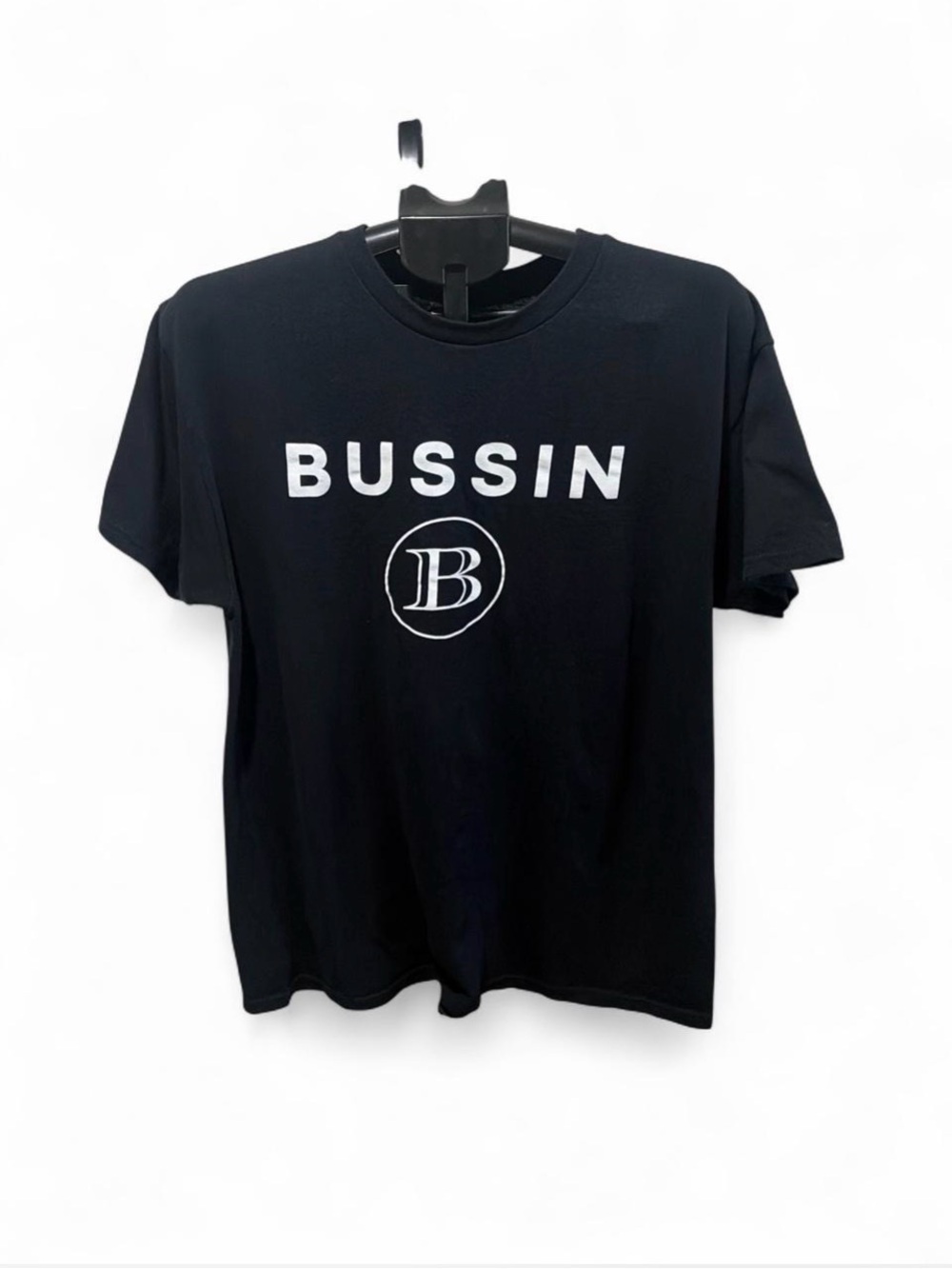 Fashion Nova Black 'BUSSIN' Short-Sleeve Tee with White Logo